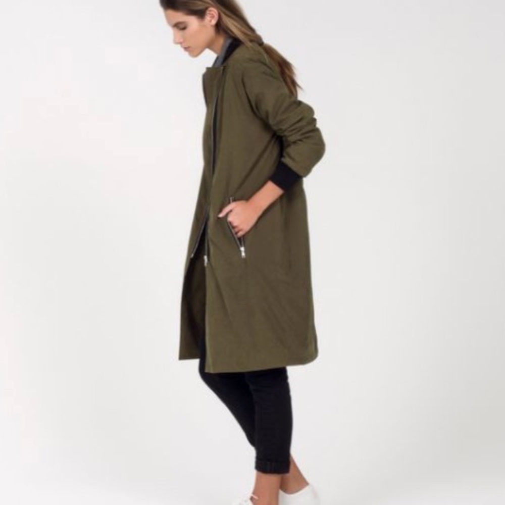 NWT J.O.A Chelsea long bomber jacket large
